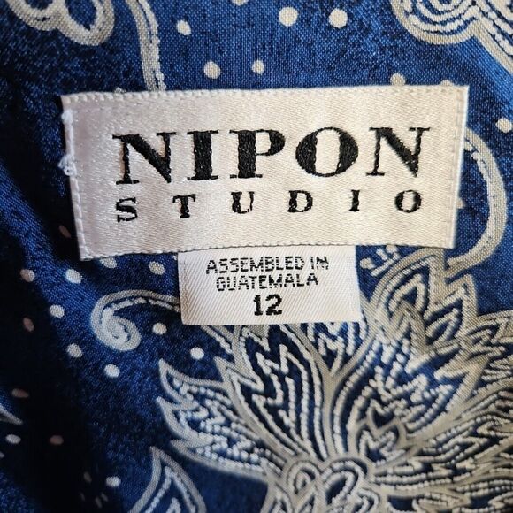 Nipon Studio Women's Sz 12  Blue white Paisley Floral Vest Blouse button tunic - Picture 2 of 9